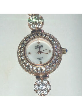 Burgi Ladies Diamond Dial BUR139RG Crystal CZ Rhinestone Rose Gold Tone Watch